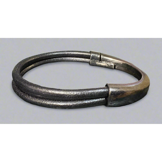 Turquoise  leather bracelet with gunmetal clasp