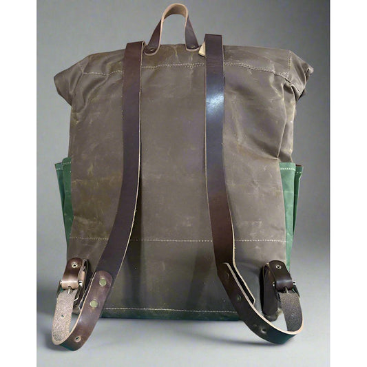 backpack, rolltop backpack, waxed canvas backpack, leather backpack,