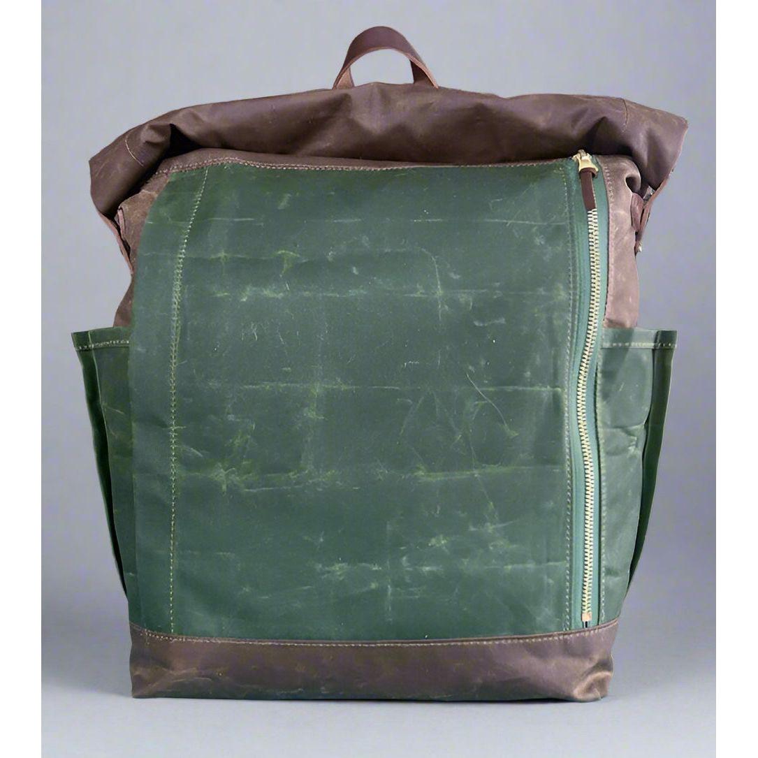 backpack, rolltop backpack, waxed canvas backpack, leather backpack,