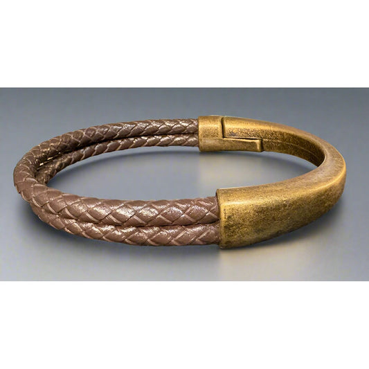Brown leather bracelet with brass clasp