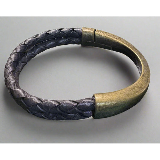 Brass and braided leather bracelet 