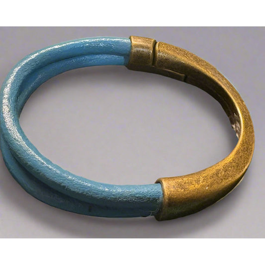 Turquoise  leather bracelet with brass clasp 