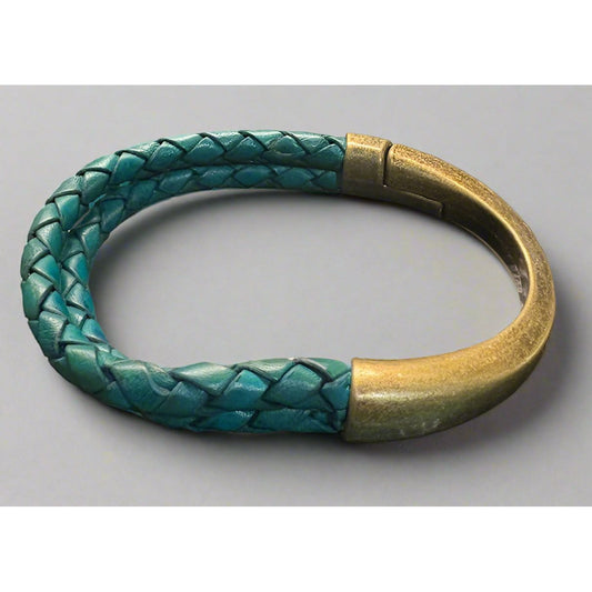 Turquoise  leather bracelet with brass clasp 