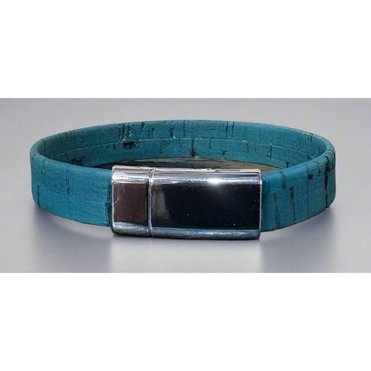 Blue cork bracelet with a silver clasp 