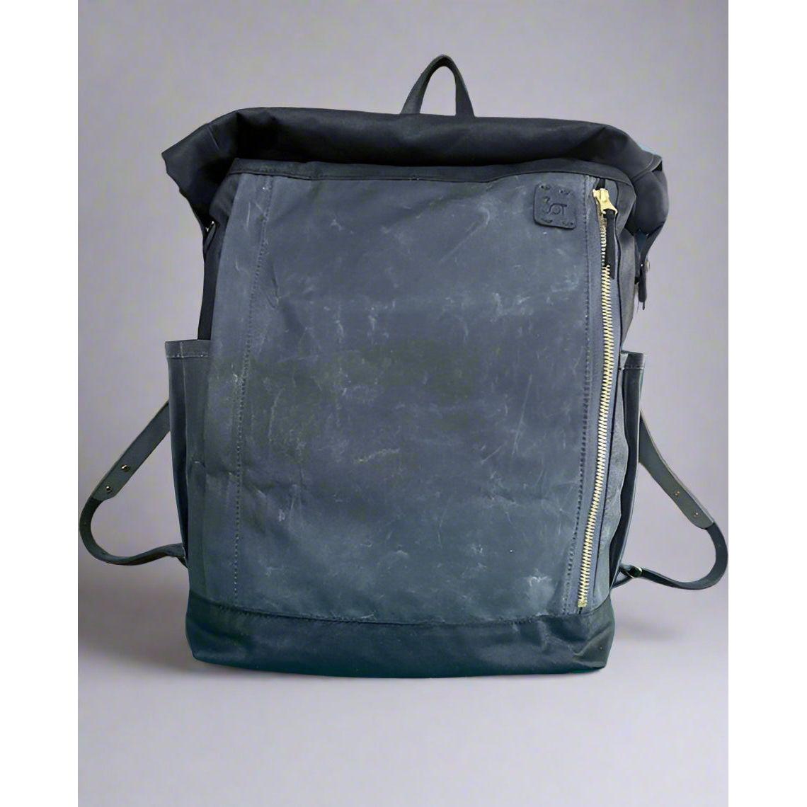 backpack, rolltop backpack, waxed canvas backpack, leather backpack,